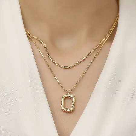 Square Pedant Double Necklaces