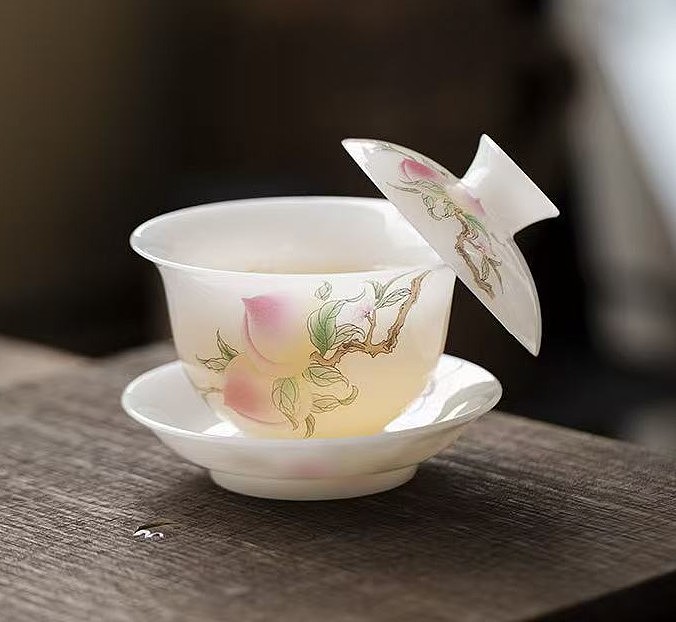 Ice Jade Porcelain Peach SANCAI Gaiwan 140ml