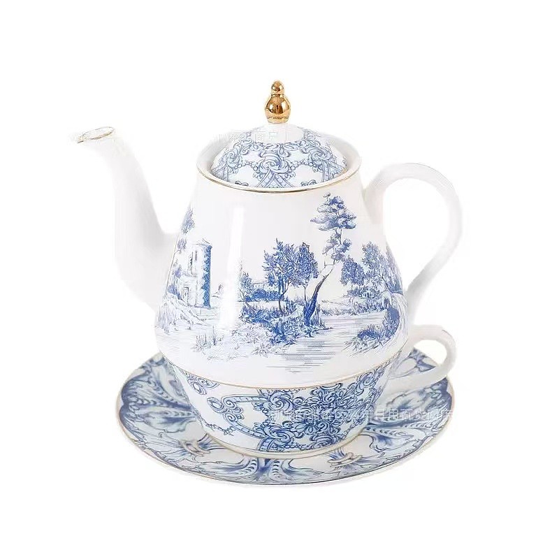 Blue & White Teapot with Teacup Set