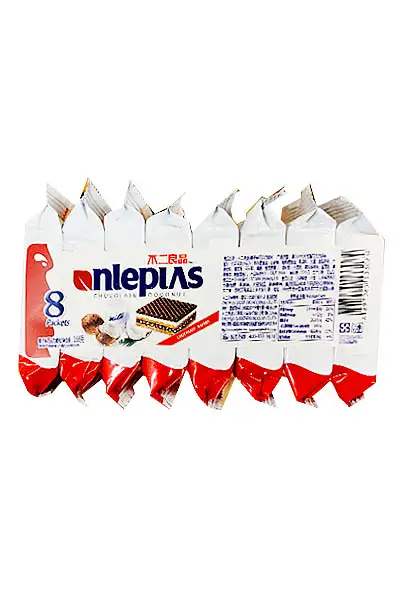 不二良品巧克力威化椰子味168g