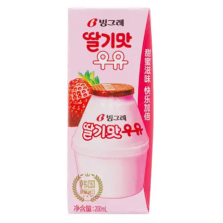 BINGGRAE草莓味牛奶饮料200ml 6pk