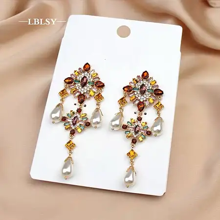 豪华复古气质彩色闪钻长款耳环