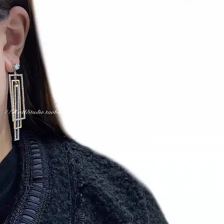 超闪锆石双层立体长款耳环