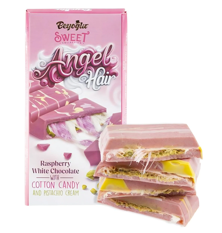 Beyoglu angel hair raspberry white choc 80g