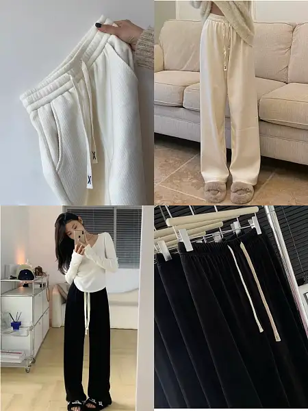 （黑色）加绒阔腿裤