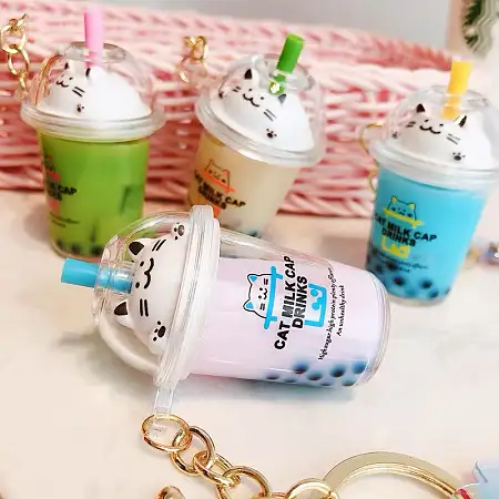 Bubble tea liquidkeychain珍珠奶茶液体挂件