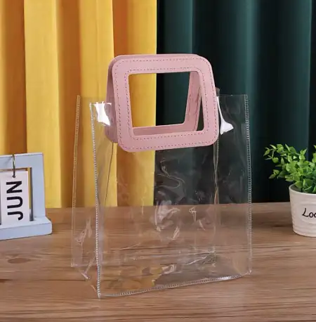 Pink Leather look handle clear gift bag透明方形粉色提手礼袋