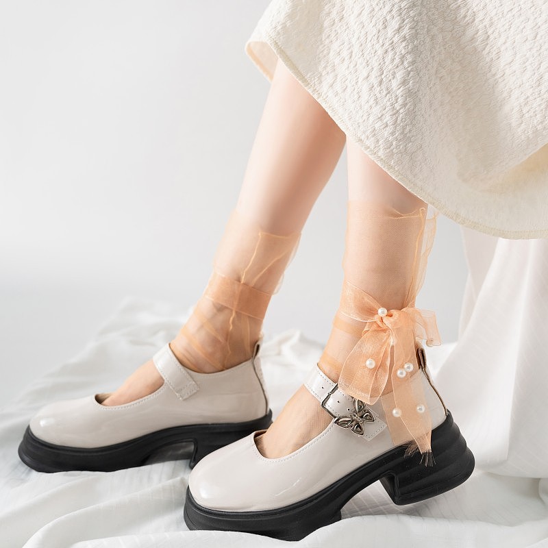 网纱袜子女糖果纯色珍珠蝴蝶结仙女袜  W209
