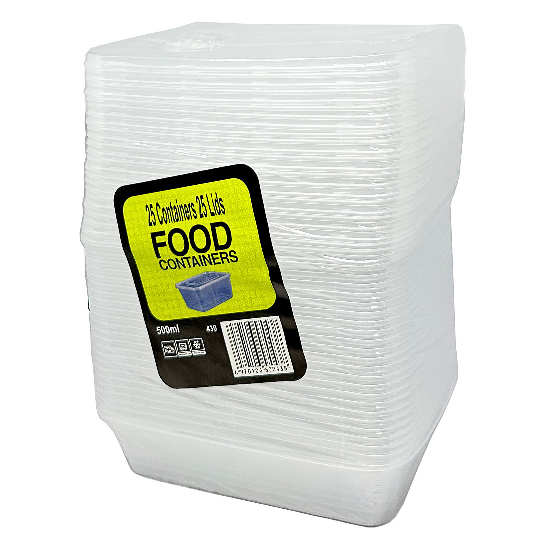 PLASTIC FOOD CONTAINER RECTANGULAR W LID 500ML X25