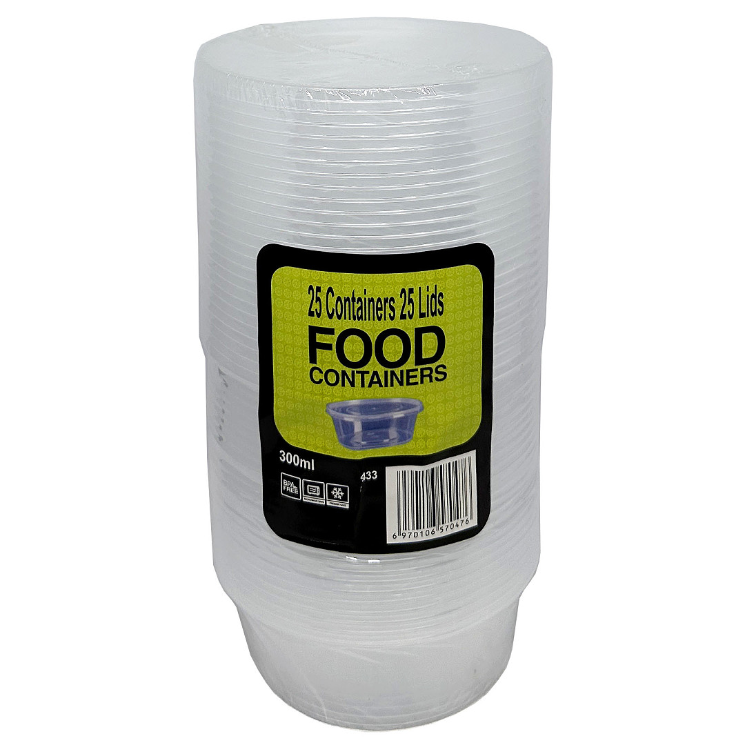 FOOD CONTAINERS ROUND W LID- 300ML / 25PCS