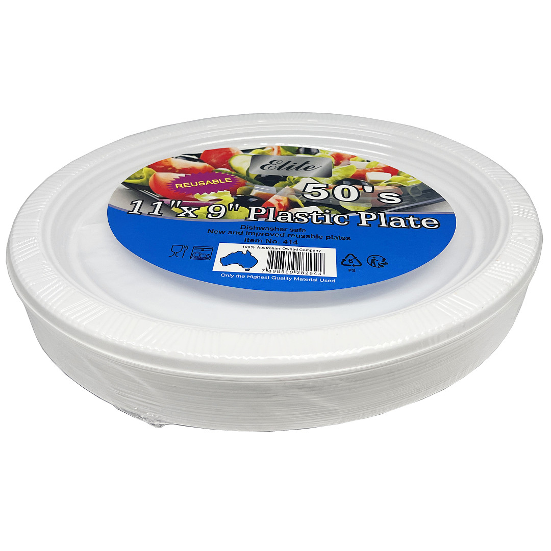 ELITE PLASTIC PLATE OVAL 11''X9" 50PCS