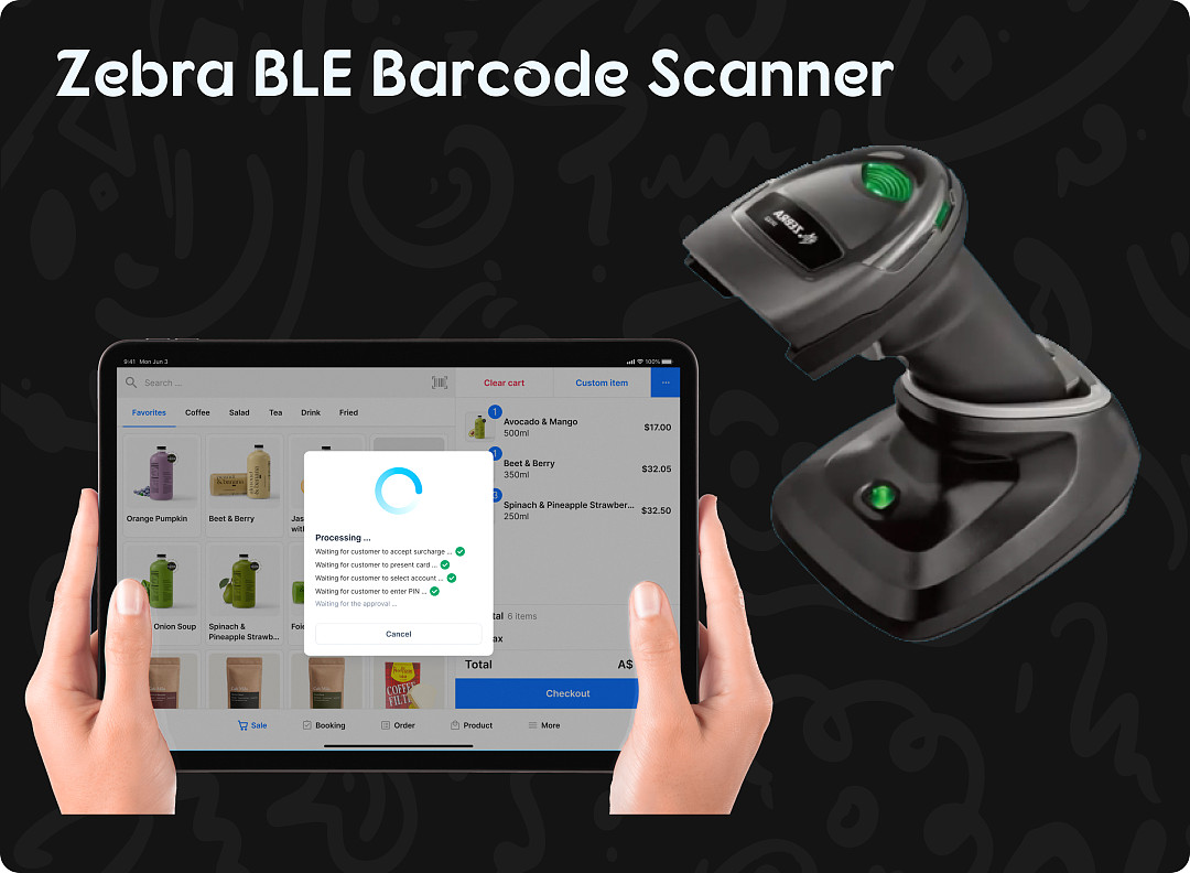 Pisell Terminal cConnected to Zebra DS2278 Barcode Scanner