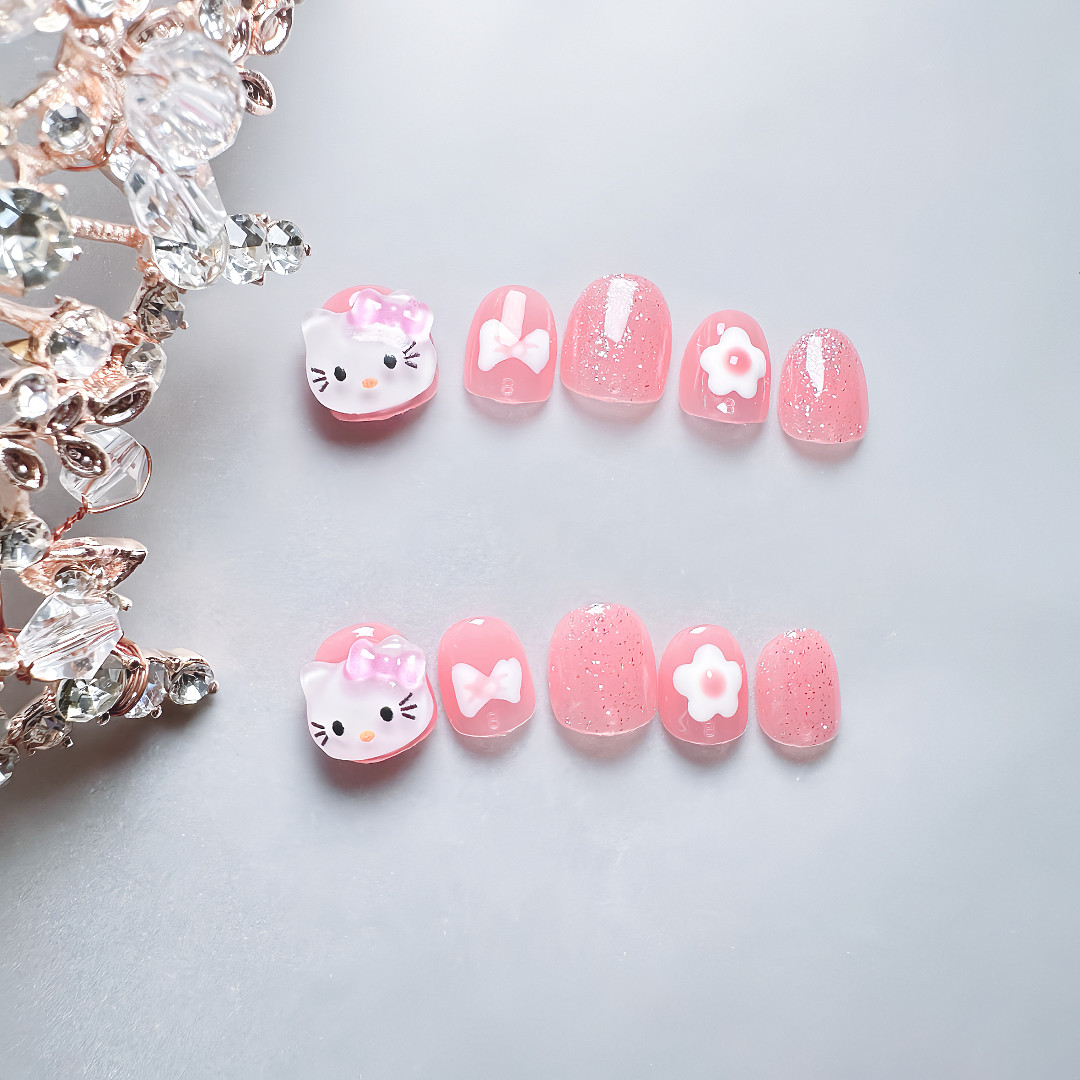 Pink Kitty (kids'nails)