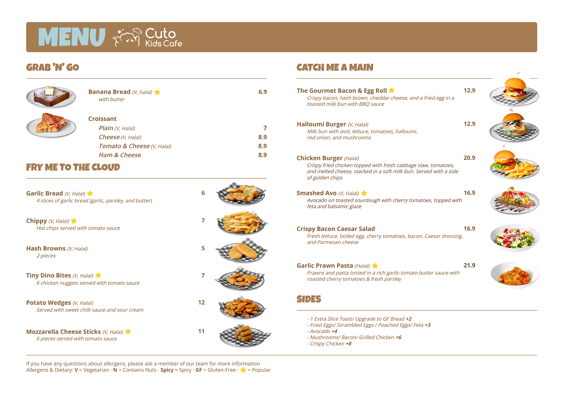 Cafe menu and food options at Cuto Kids Cafe Tallawong