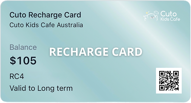 Cuto Kids Cafe digital recharge card showing bonus credit top-up offer Cuto Kids Cafe digital recharge card showing bonus credit top-up offer