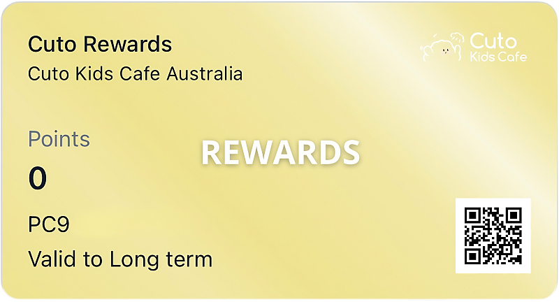 Cuto Kids Cafe digital rewards card to earn points on play sessions and café purchases Cuto Kids Cafe digital rewards card to earn points on play sessions and café purchases
