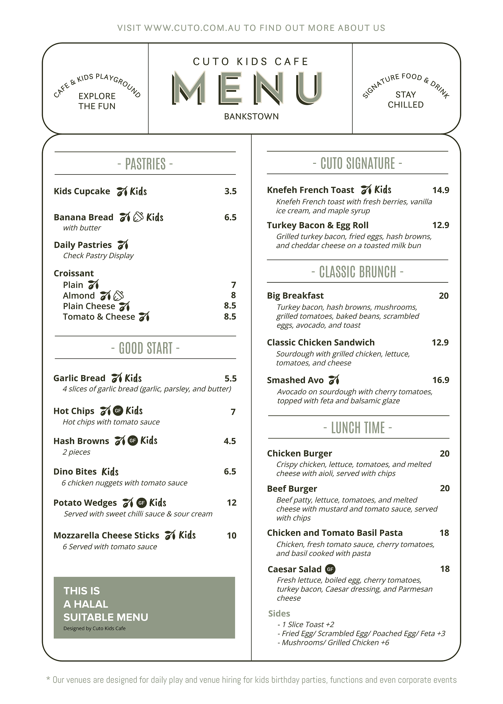 Cafe menu and food options at Cuto Kids Cafe Bankstown Cafe menu and food options at Cuto Kids Cafe Bankstown