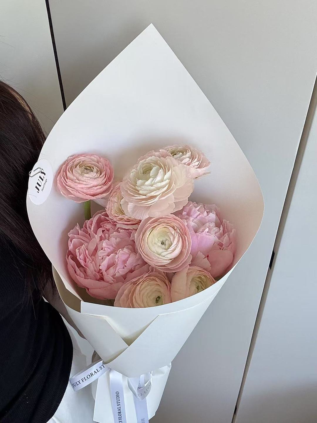 2 Pink Peonies + 8 Pink Ranunculus