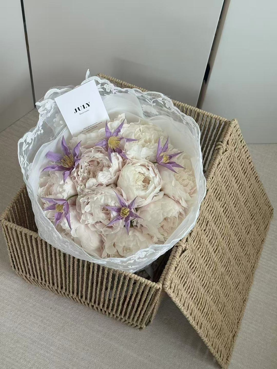 10 Light Pink Peonies with Clematis