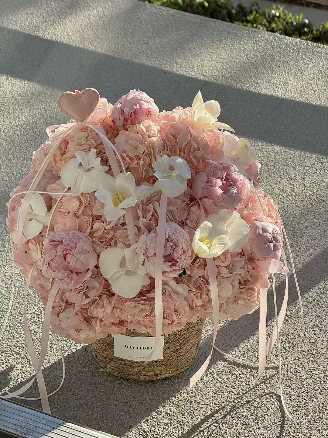 Hydrangeas and Peonies Mixed Flower Basket
