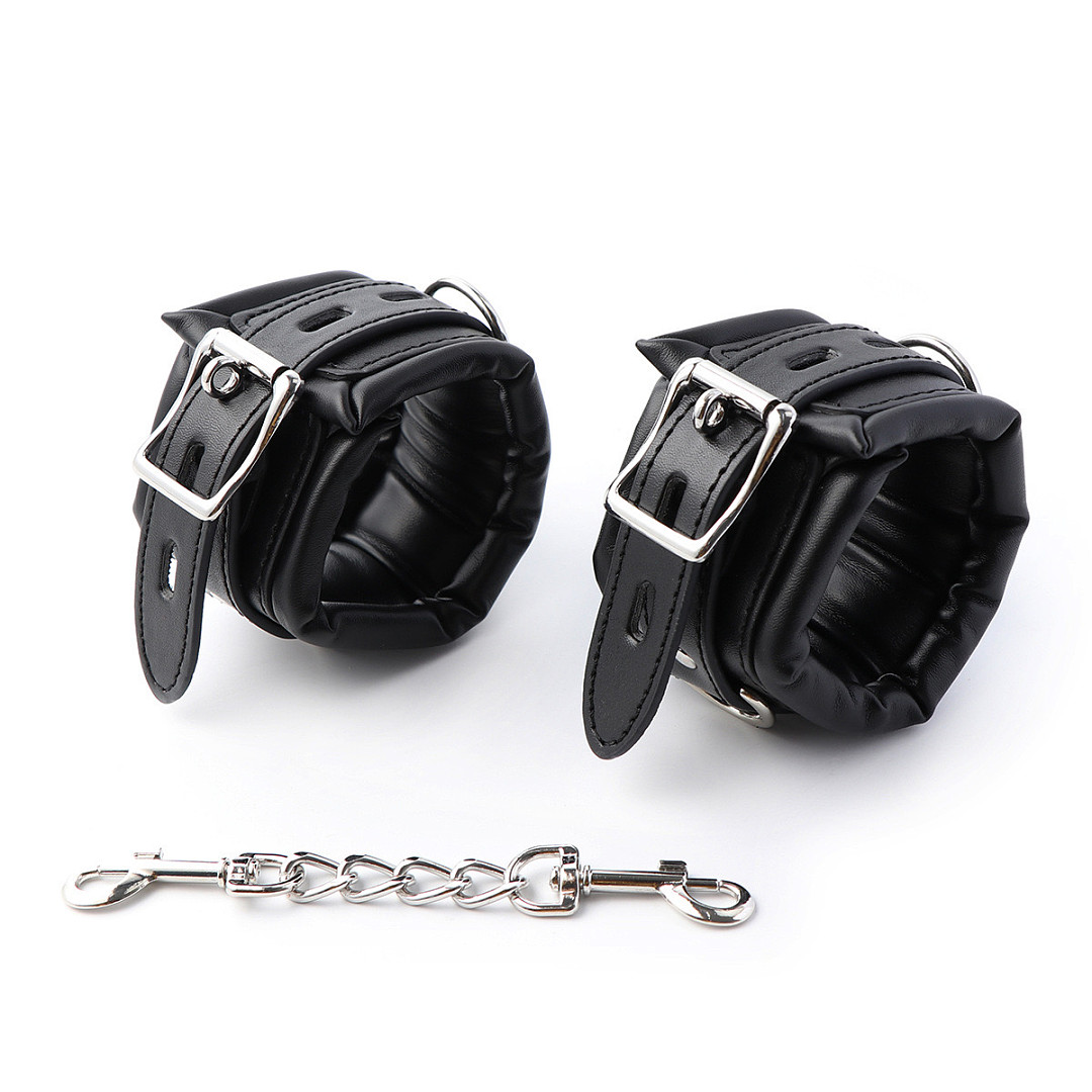 Adjustable Black Leather Handcuffs