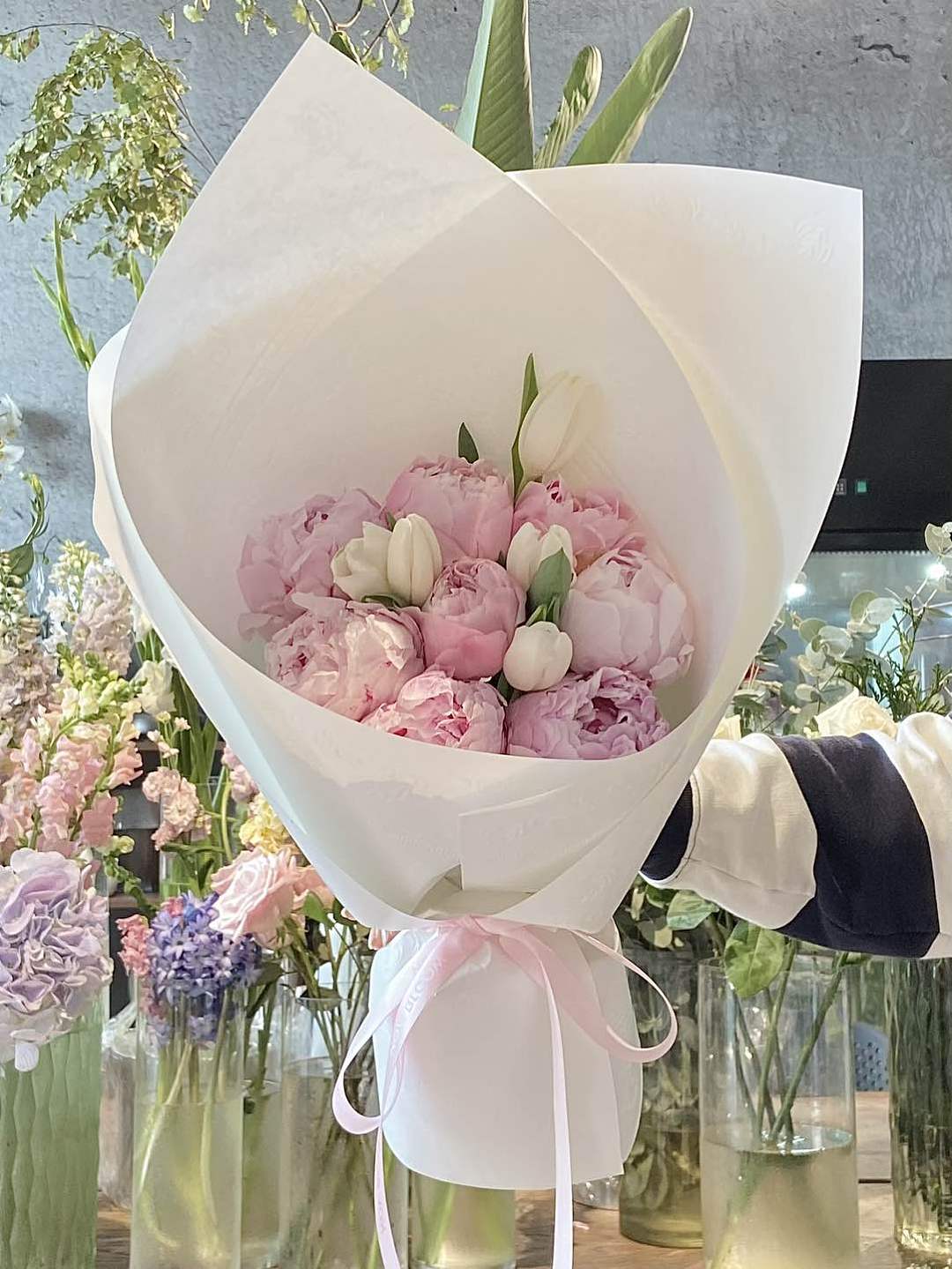 Peony with tulips