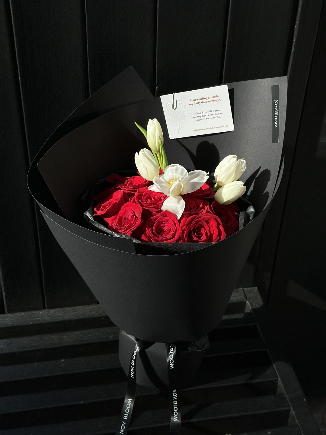 Red roses with tulips