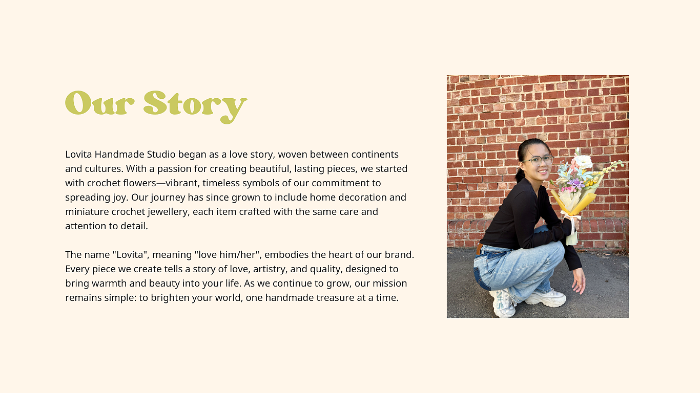 Lovita Handmade Studio began as a love story, woven between continents and cultures. Brighten your world, one handmade treasure at a time.