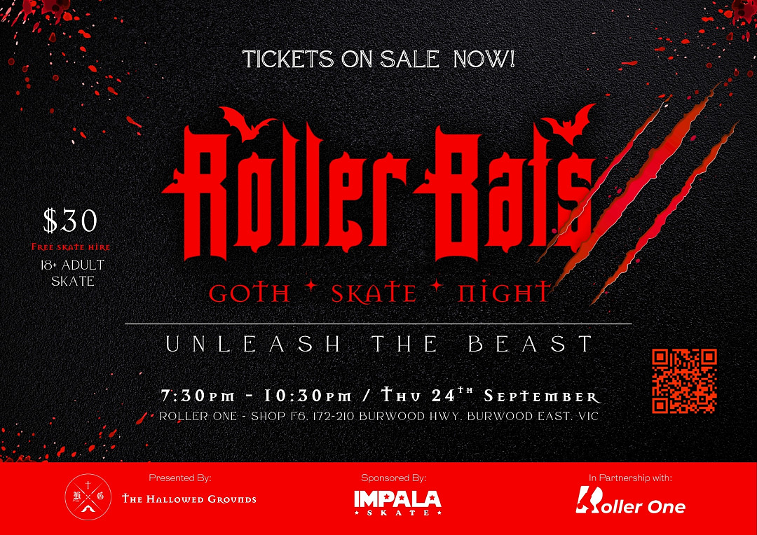 Roller Bats - Goth Skate Night  24/09/2026 7:30pm-10:30pm