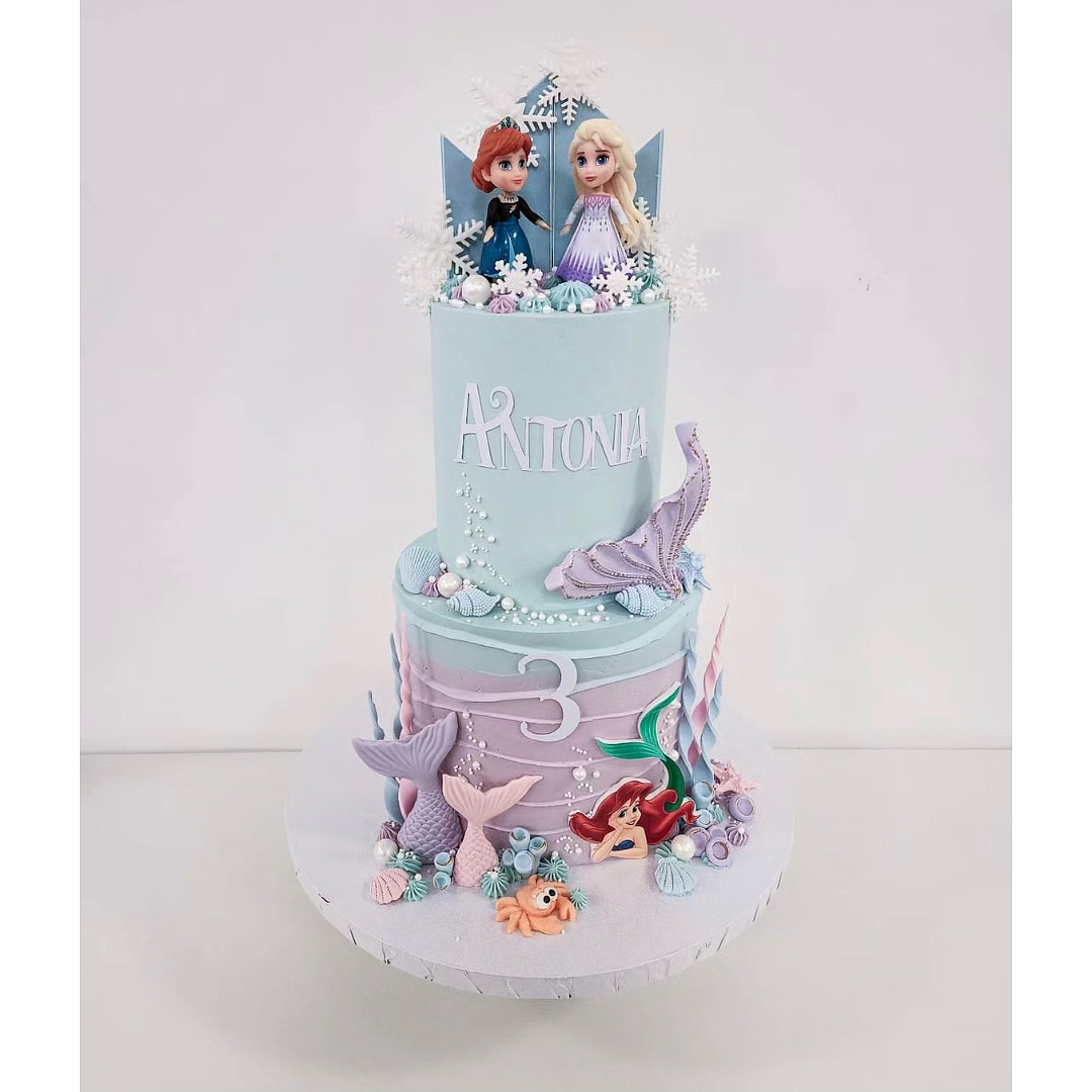 Design 6: 2 tier Extended Height Ariel & Frozen Cake (7-inch & 5-inch)(Party)