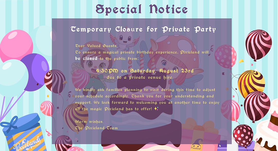 Closing Early for Private Party at 4:30PM Saturday, August 23rd Closing Early for Private Party at 4:30PM Saturday, August 23rd