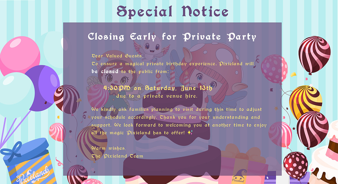 Closing Early for Private Party at 4:30PM Saturday, June 13th