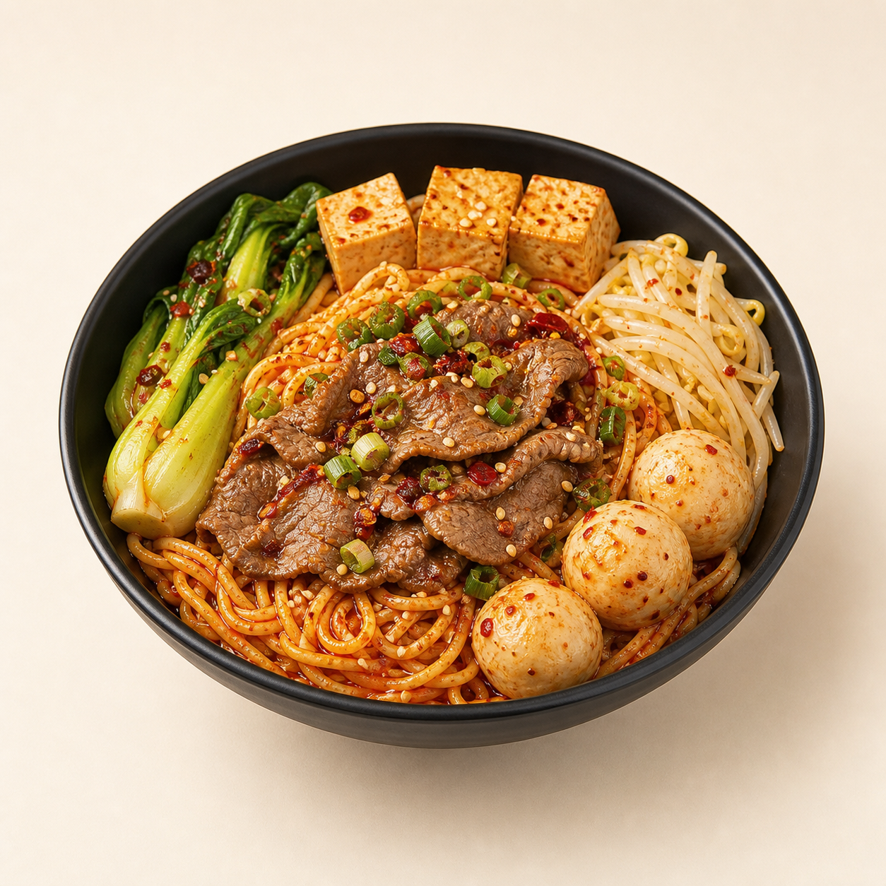 A finished spicy dry-mix bowl