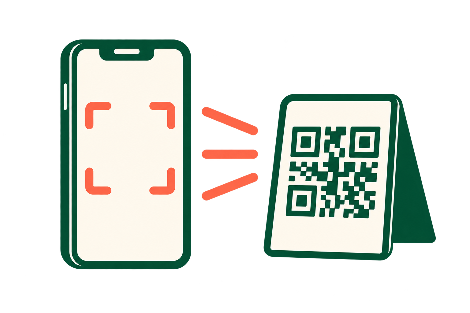Phone scanning the QR code on a table sign